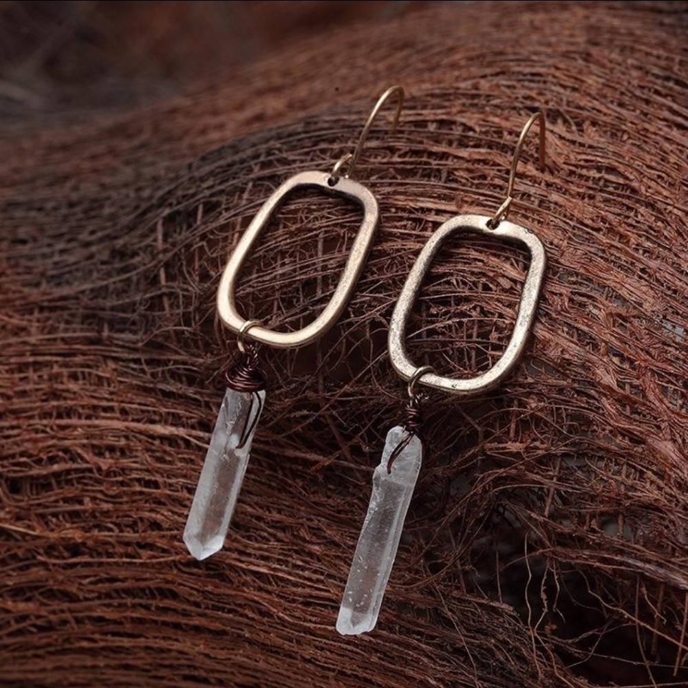 Antiqued Dainty Gold Crystal Wire Wrapped Earrings